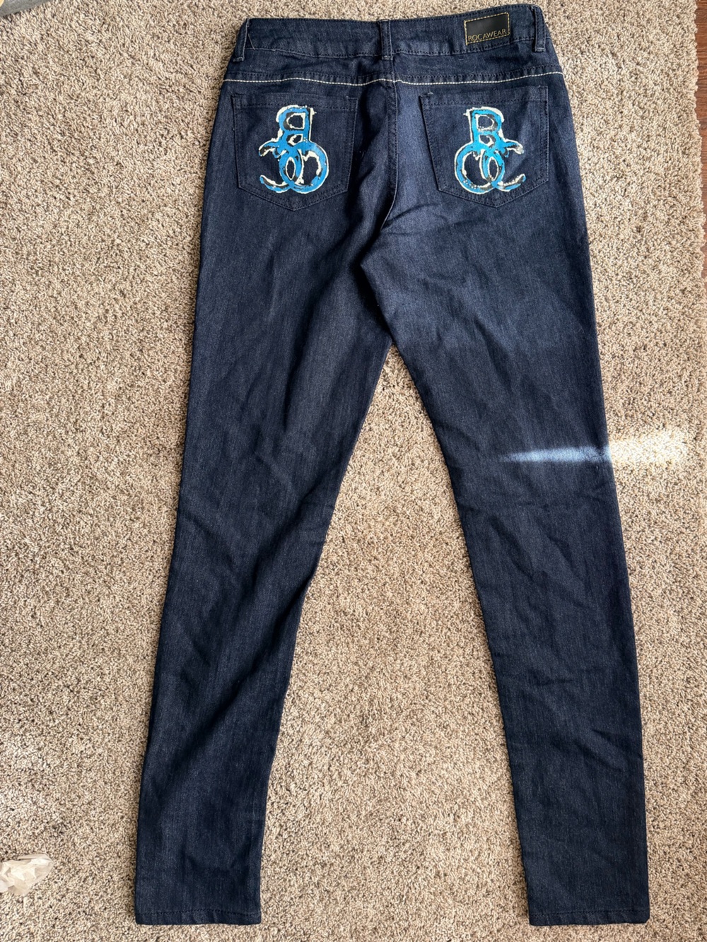 NWT Rocawear Women's Straight Leg Jeans - Dark Blue with Gold Accents